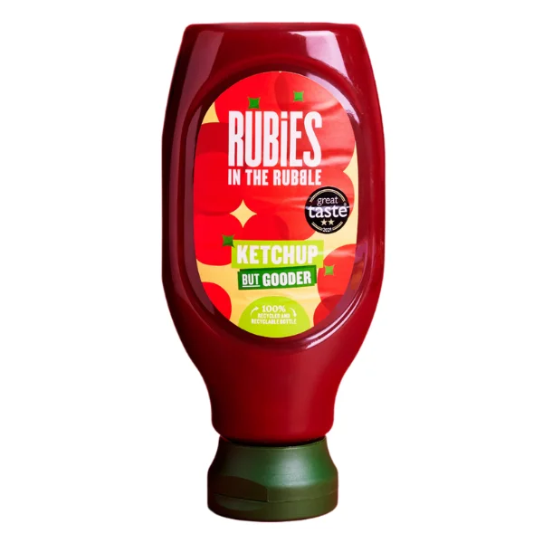 Image of the Rubies in the Rubble Ketchup bottle on a white background