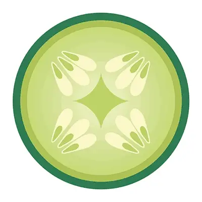 A symmetrical design featuring four white tulip-like shapes arranged in a circular fashion on a light green background, enclosed within a darker green circle, symbolizing 