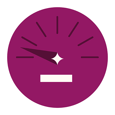 A purple circular icon with a stylized white speedometer and horizontal line, suggesting measurement or progress in the Rubble.